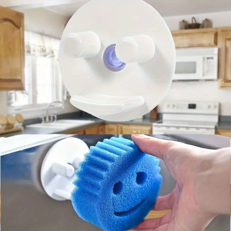 2pcs Multi functional suction cup sponge holder, including double-sided Smiley dishwashing kitchen sponge
