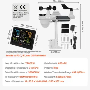 VEVOR 7-in-1 Wireless Weather Station, 7.5 in Color Display, Digital Weather Station Indoor Outdoor, for Temperature Humidity Wind Speed/Direction Rain UV, with Forecast Data, Alarm, Alerts-NO WIFI