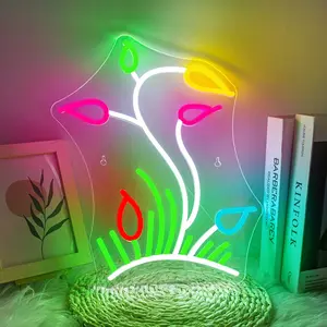 Tulip Flower Design LED Night Light, USB Powered Wall Mounted Decorative Lamp, Novelty Lighting for Home Wall Decoration, Flower Shop, Window Display