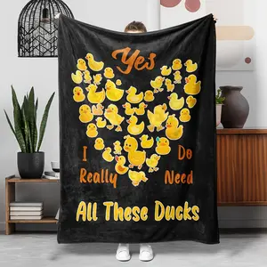Glam Style Cartoon Duck Print Flannel Throw Blanket - Hypoallergenic, Tear-Resistant All-Season Cozy Soft Comfort for Couch, Bed, Office - Machine Washable, Digital Printing Polyester  Lightweight and skin-friendly, a must-have for home and travel.