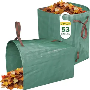 Lawn Bag, 53 Gallon Heavy Duty PP Garden Tool Yard Waste Bags, Reusable & Foldable Leaf Collector with Handles, Wide Opening, Self-Standing Design for Leaves, Grass & Debris, 2 Pack