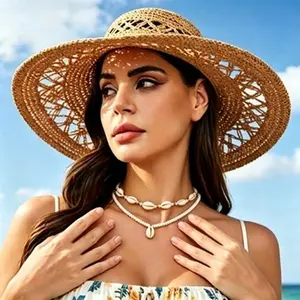 Double Layer Cowrie Shell Choker Necklace – Two-Tier White Seed Bead Natural Seashell Pendant, Hypoallergenic Adjustable Boho Beach Jewelry for Summer Vacation Daily