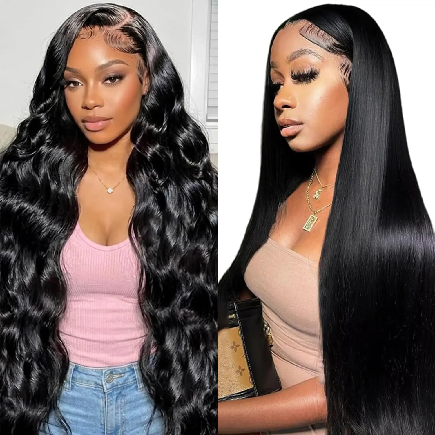 [Combo Deep,Body,Straight sale] 2 wig" 13x4 Body Wave Hair Lace Front Wigs + 13x4 Deep wave Human Hair Hair PrePlucked HD Transparent Lace Frontal HumanHair Wigs 180% Density