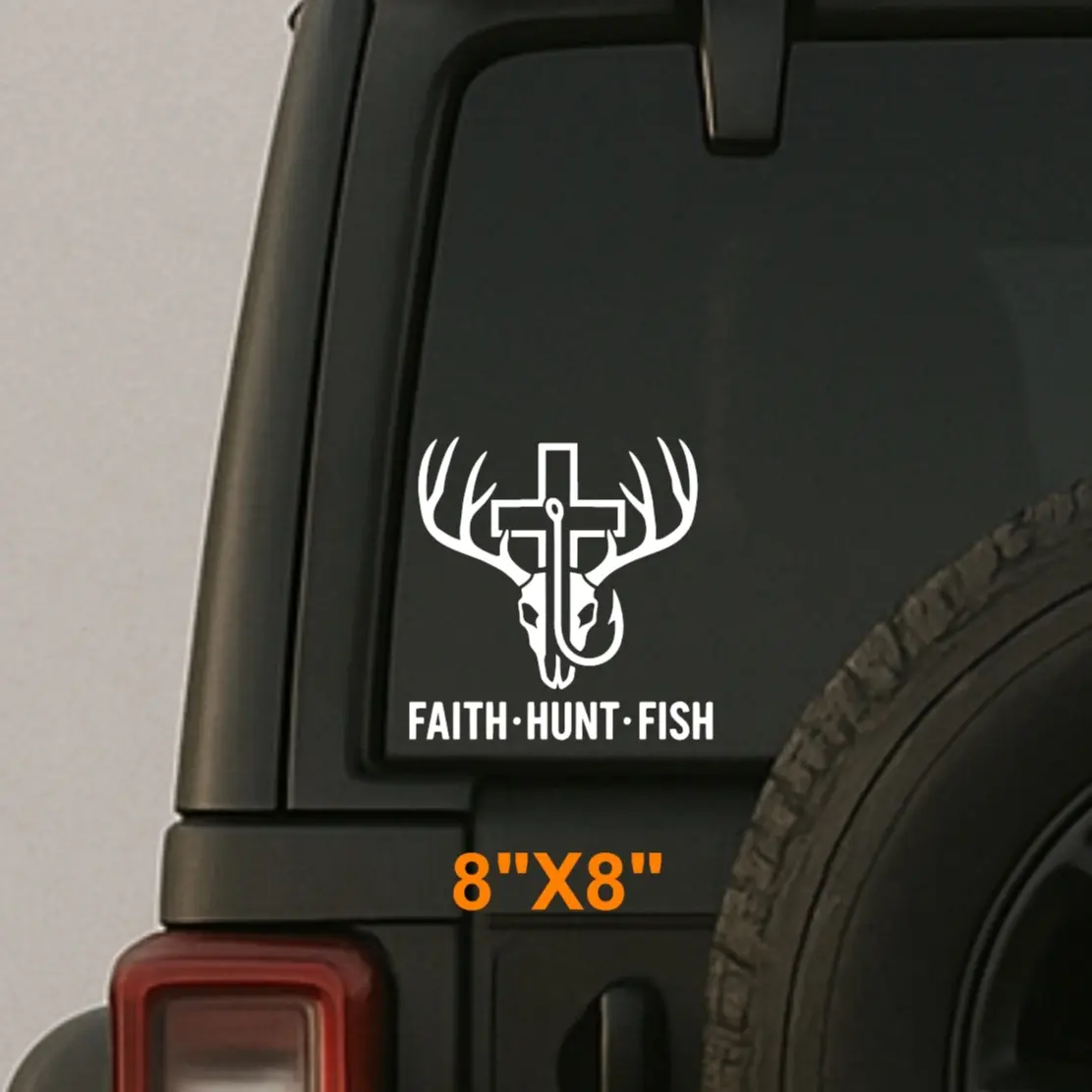 faith hunt fish vinyl decal deer skull cross with antlers and fish hook graphic religious hunting fishing sticker for car window truck boat stickers