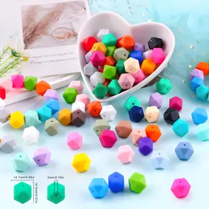 72Pcs Hexagon 14mm Silicone Beads For Keychain Making 14mm Silicone Beads For Pens DIY Crafts and Bracelet Necklace Making