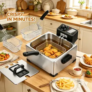 3PCS Stainless Steel Electric Deep Fryer, 5L Large Capacity 1400W 110V with View Window & Triple Baskets, Countertop Frying Machine for Home Kitchen Restaurant Fried Chicken Fries Donuts