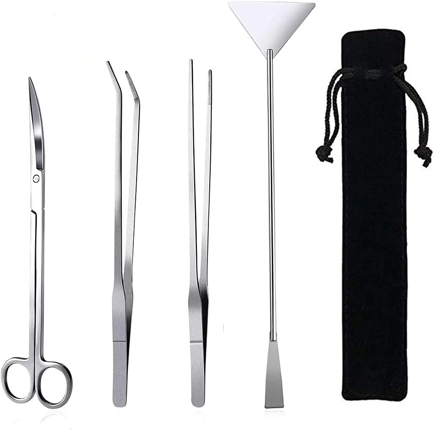 Stainless Steel 4-in-1 Aquarium Aquascaping Tool Set - 10.6in Tweezers, Scissors, Spatula, Anti-Slip Ridged Grips, Anti Slip Clips, Aquarium Tools for Plant Care, Precision Plant Trimming, Safe & Minimizing Interference