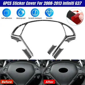 6PCS Carbon Fiber Car Steering Wheel Cover Frame Trim For 2008-2013 Infiniti G37