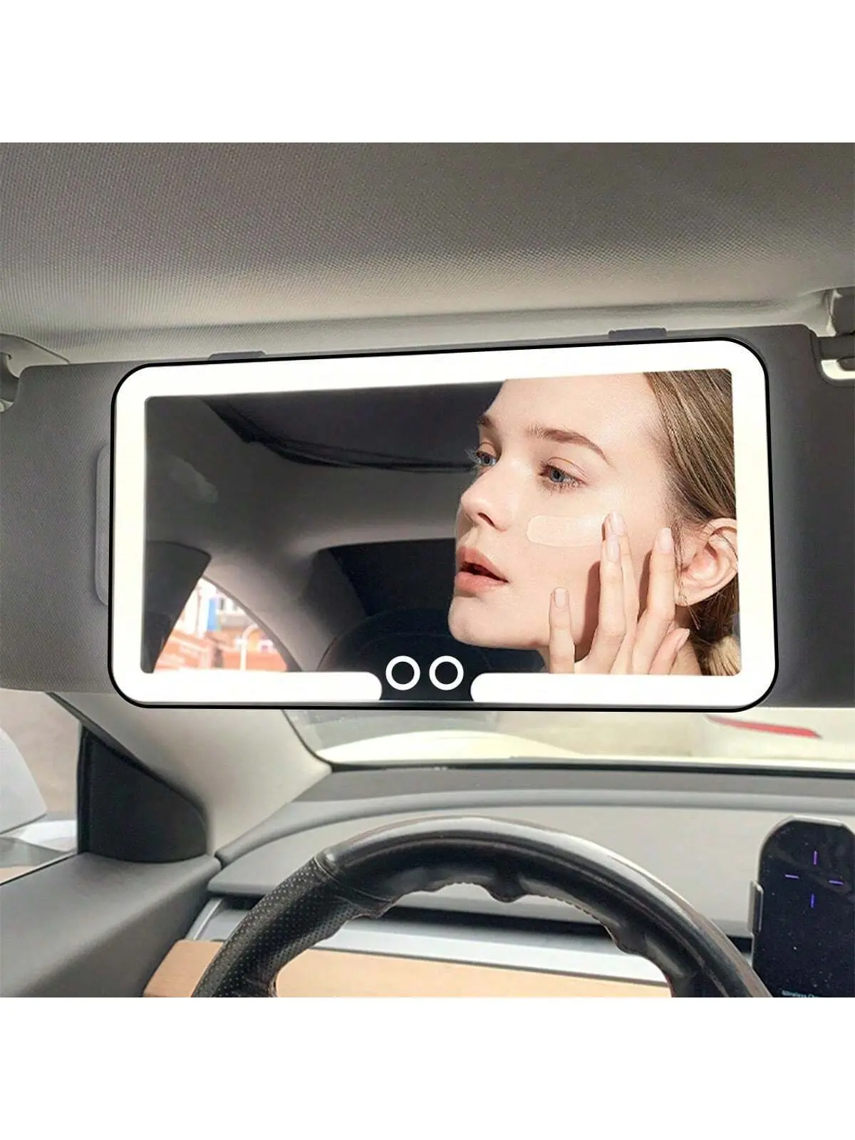 Reletech Fccemc Super Thin Car Vanity Mirror - Sun Visor-Mounted, High-Definition Compact Mirror with USB Charging, Dimmable Touch Screen LED Panel for Ladies