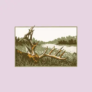 Vintage Deer Skull Landscape Sticker, Rustic Hunting Decal, Outdoor Nature Vinyl for Truck Laptop Cabin Decor Gift