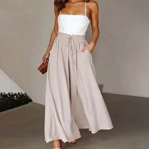 Women's Wide Leg Palazzo Pants, Flowy Ruffle Solid Pants - Comfortable, Breathable Fabric - For Casual & Formal Occasions - Perfect Gift for Women