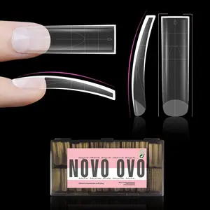 NOVO OVO XXL Curved Sharp Square Nail Tip, Extra Thick Natural Curve False Nails Press on, Full and Half Cover Soft Gel Extension Fake Nail Acrylic kit with French Tip Auxiliary Line x 15 Size 240pc