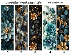 3D Floral Theme Green/Teal Glossy Bookmarks, 2x6 in - Unique Gift for Book Readers, Coworkers - Family Friendly Merch - Literature & Art Painting & Design Accessory