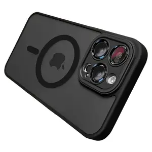 Luxury Magnetic Wireless Charging Phone Case for iPhone 17 16 15 14 13 12 11 Pro Max plus Matte Translucent Hard Pc Armor Shockproof Camera Lens Case