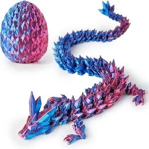 3D Printed Dragon Eggs with Dragon Inside, 12In Laser Blue Green Dragon Egg Fidget Toy, Executive Desk Articulated Dragon Toy, Home Office Decor