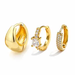 3PCS Fashion Women Sparkling Earrings Set Chic Stackable Hoop Earrings Inlaid Shiny Geometry Cubic Zirconia Earrings Party Birthday Wedding Engagement Anniversary Jewelry Versatile Daily Wear Holiday Gift