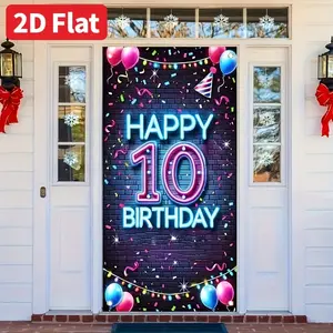 2D flat banner, single sheet for 10th birthday celebration event, front door background, seasonal doorplate banners hung with graphics, party decorations, dyz
