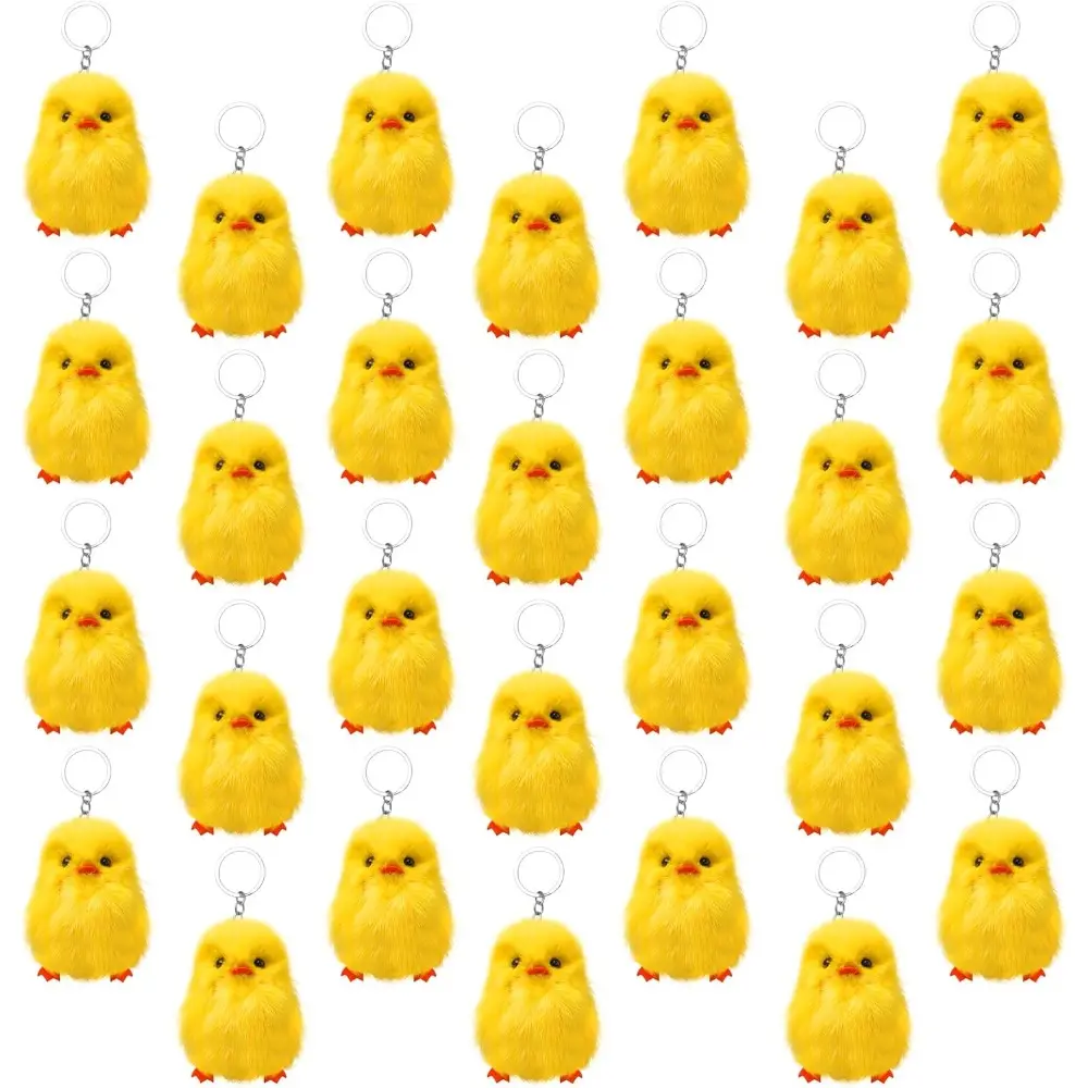 28 Pcs Small Chicken Keychain Easter Fluffy Chicks Mini Realistic Plush Chick Keychain for Easter Party Favors