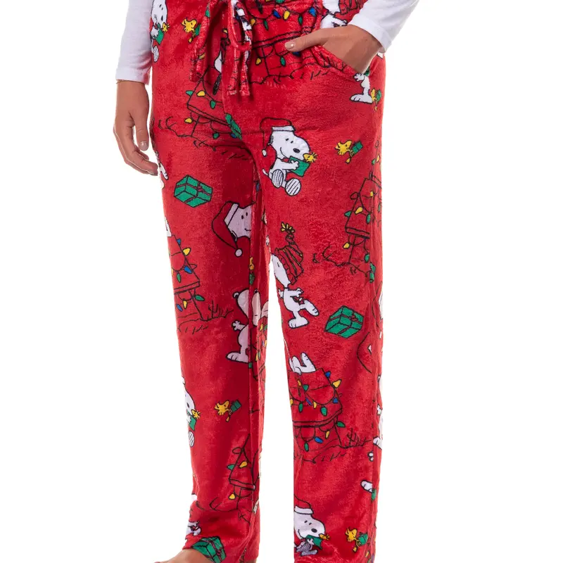 Peanuts Snoopy Pajamas Women's Holiday Lights Plush Fleece Lounge Sleep Pants