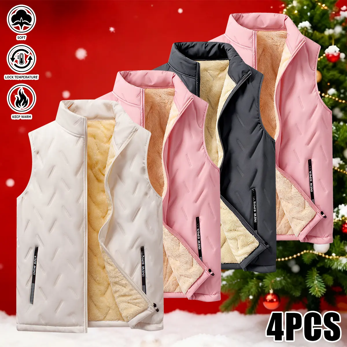 Women’s 4-Pack Thick Fleece Tank Tops – 100% polyester fiber, warm and comfortable, sleeveless design.Stand collar, front zipper closure, side pockets.Suitable for autumn and winter activities such as mountaineering and skiing.,sohochic