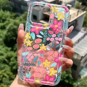 Floral Pattern Clear Phone Case, Anti-drop Cellphone Protective Case, Total Protective Shockproof Mobile Phone Cover for iPhone 11 12 13 14 15 16 Pro Max/Pro/Plus, Flower Casing, Accessories, Durable Case, Phone Protector, Phone Accessory Compatible
