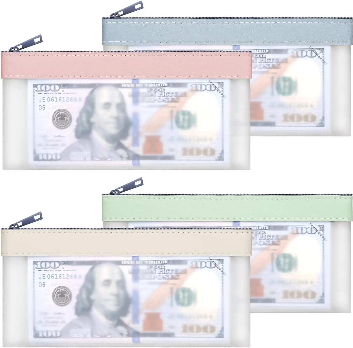 4 Pieces Money Bags With Zipper, Cash Envelopes,7.6 x 3.7 inch Money Pouch, Clear Bank Deposit Bags, Bank Bag, Cash Bag.