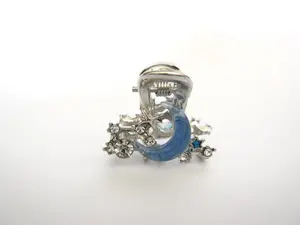 Small mini silver metal clear blue moon crystal hair claw clip