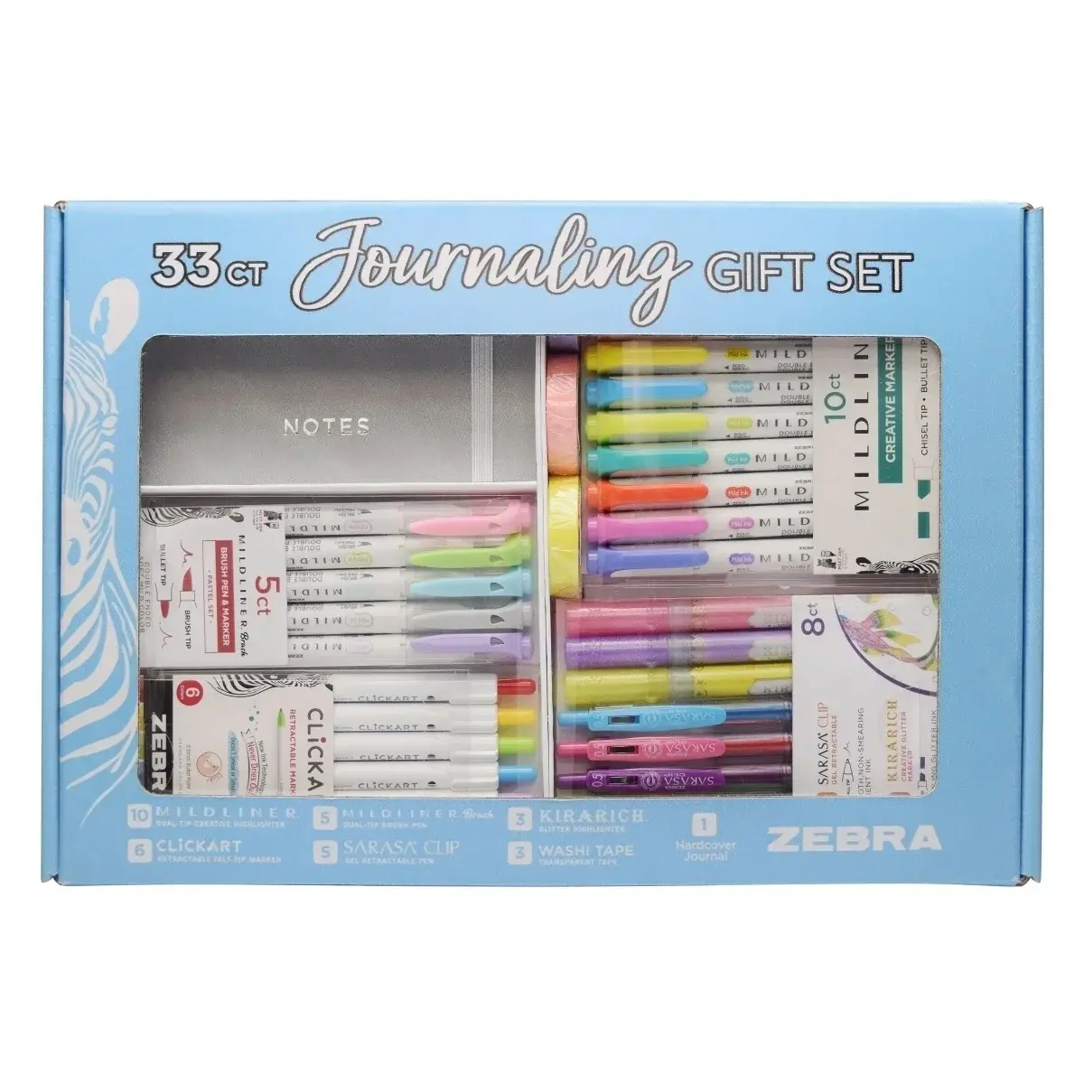 Zebra 33-Piece Journaling Gift Set - Office & School Stationery Supplies for Beginners, Boosts Organization, No Redundant Extras Included