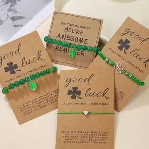 New St. Patrick's Day Bracelet Green Natural Stone Four-Leaf Clover Heart Bracelet Set for Women