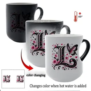 Thermosensitive Ceramic Mug with Floral Butterfly Heart Handle, 11oz Reusable Heat-Sensitive Coffee Cup for Hot & Cold Drinks, Novelty Coffee Mug, Perfect Gift for Mother's Day or Festivals