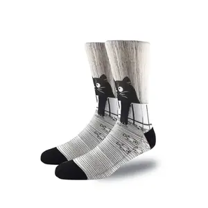 Cute cat creative graffiti painting print girl socks towel bottom thickened sweat-absorbing sports socks fashionable and versatile mid-toe teen socks