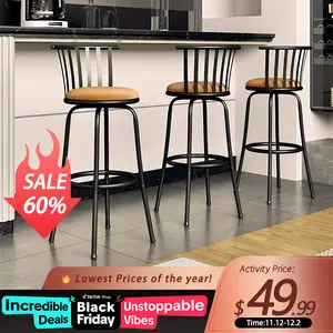 【Black Friday】Homy Casa Furniture Barstools  Brown Swivel Barstools with back and Faux Leather, kitchen counter height Armless Bar Chairs with Metal Legs, Footrest 24/29 Inch Springtok Design