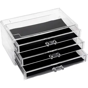Clear Makeup Organizer with Drawers,  Plastic  Display Case,  Storage Box, Holder for Dresser, Bathroom, , Countertop (3 Middle Drawers)