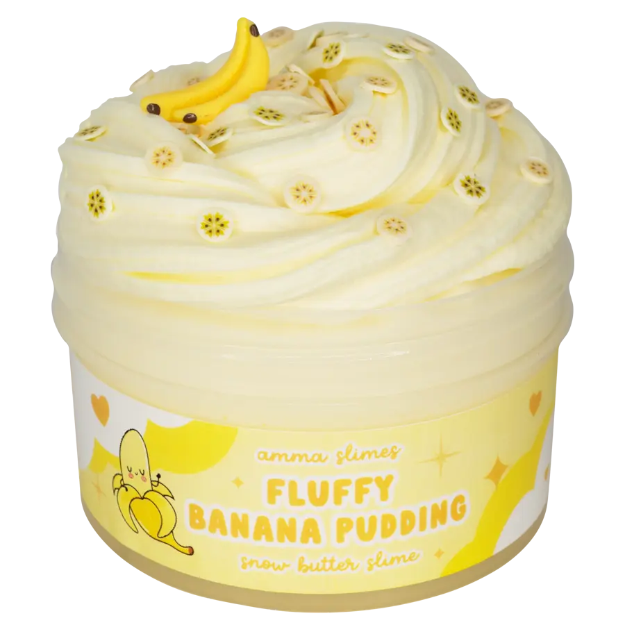 Amma Slimes • Fluffy Banana Pudding Scented Snow Butter Slime  • Perfect for Beginners