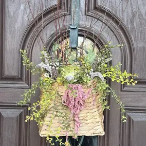 Simple Spring Basket with peony and antique ribbon