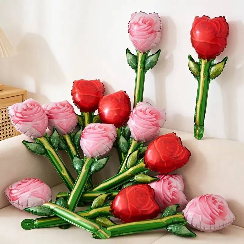 20/50pcs Rose Shape Balloons, Valentine's Day Engagement Party Decorations, Indoor Outdoor Event Supplies, Gift Props