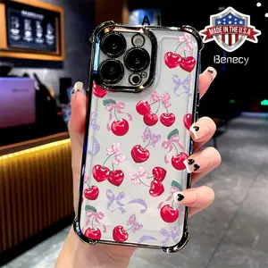 Cherry Bow Pattern Phone Case Compatible with for iPhone 16/15/14Pro/13/12/11/Plus/Pro/Max/Mini for men and women, Featuring a Transparent Soft Back Cover for Drop Protection. Protective Protector