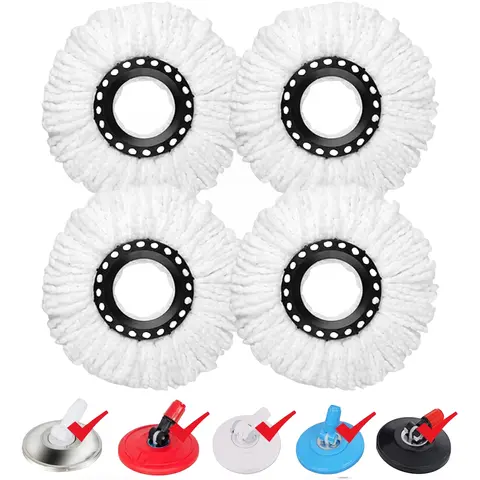 4 Pack Spin Mop Replacement Head for 360° Spin Mop System, Standard Size Round Shape Mop Head Replacement,Spin Mop Refills Replacement Head Microfiber, Machine Washable and Easy Cleaning