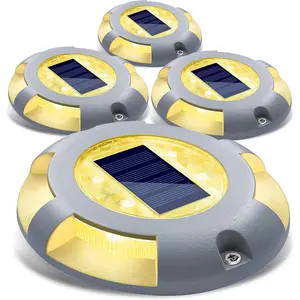 Solar Deck Lights Driveway Dock LED Light Solar  Outdoor  Road Markers for Pathway Step Stair Garden Ground Sidewalk Yard 4 Pack (Warm White)