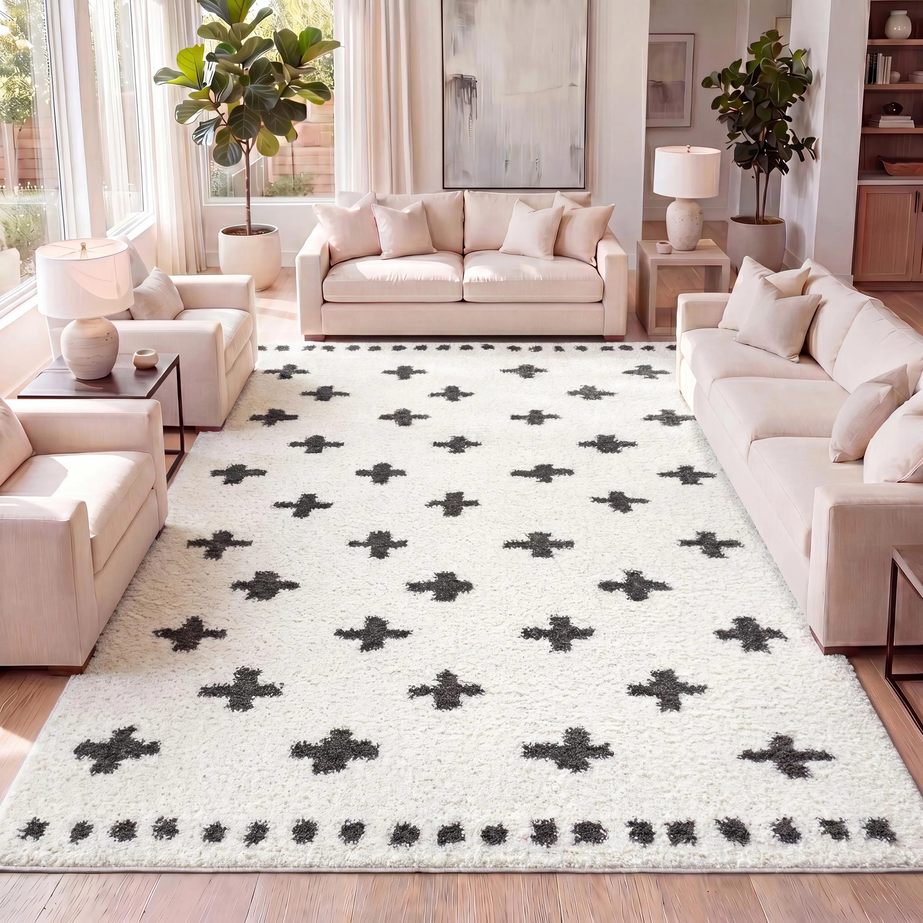 JONATHAN Y Cristo Berber Decorative Geometric Design Modern Soft Shag Indoor Area Rug - for Living Room, Bedroom, Office, Decorative Area Rug, Geometric Design Rug