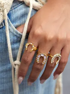 Ladies Ring Mother Of Pearl Lucky Horseshoe U Shaped Stainless Steel 18k Gold Plated Anti Allergy Classic Style Elegant Jewelry For Charming Women Fashion Rings