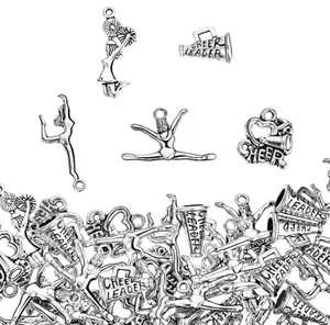 70 Pcs Cheerleader Charms Pendants Gymnastics Charm for Crafting Cheer and School Sports Spirit Antique Silver Cheerleader Girl Dance Jumping Jewelry Findings Making Accessory DIY Necklace Bracelet