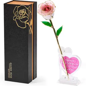 Real 24K  Dipped Realistic Rose  Timeless Lifelike Bloom with Heart Puzzle Base  Romantic Gradient  Flower  for Her, Wife, Girlfriend, Mom  Birthday, Anniversary, Mothers Day