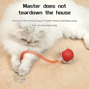 Pet Smart Rolling Ball Toy LED Light Automatic Electric Cat Teaser Ball with Tail Rope for Excess Energy Consumption