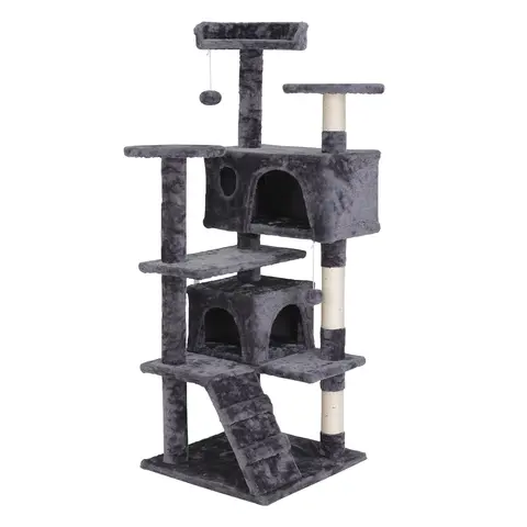 Pet Republic 55"H Multi-Level Soft Fabric Cat Tree Kitten Condo for Small Cats - Plush Cover, Natural Sisal Scratcher, Vertical Scratcher, Vertical Ramps, Climbing Structure, Safe Perches, 11'' L x 11'' W x 8.5'' H, Gray (Ideal for Playtime), 19.5'' L X 1