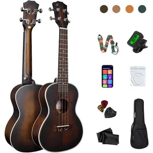 23 Inches Ukulele Beginner  and Adult Student Travel Mahogany Concert Ukelele Kits with Tuner Gig Bag Strap Carbon Nylon String Picks Cloth  Choice (Brown)