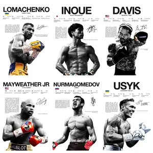 Boxing  UFC Champion Career Data Canvas Poster, Legendary Boxer Signed Decorative Painting, Black and White Retro Honor Data Layout Wall Art, Personalized Background Wall Decoration for Men's Gym or Bedroom, Boxing Culture Merchandise