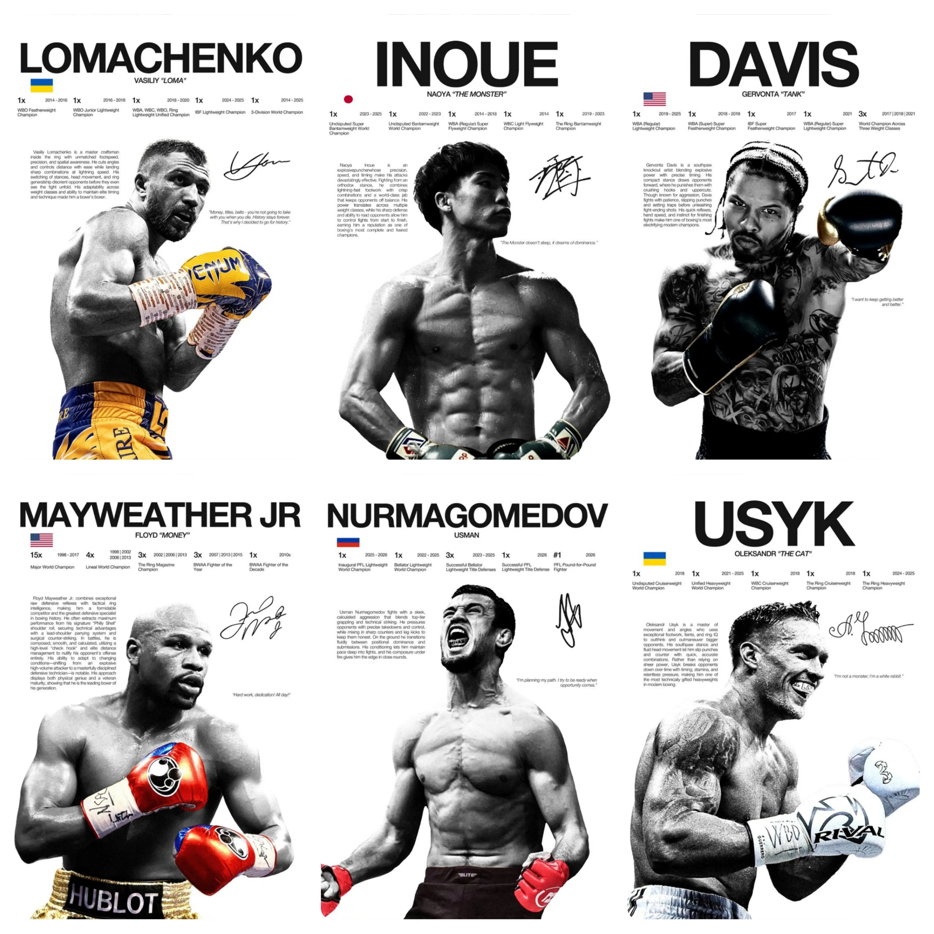 Boxing  UFC Champion Career Data Canvas Poster, Legendary Boxer Signed Decorative Painting, Black and White Retro Honor Data Layout Wall Art, Personalized Background Wall Decoration for Men's Gym or Bedroom, Boxing Culture Merchandise
