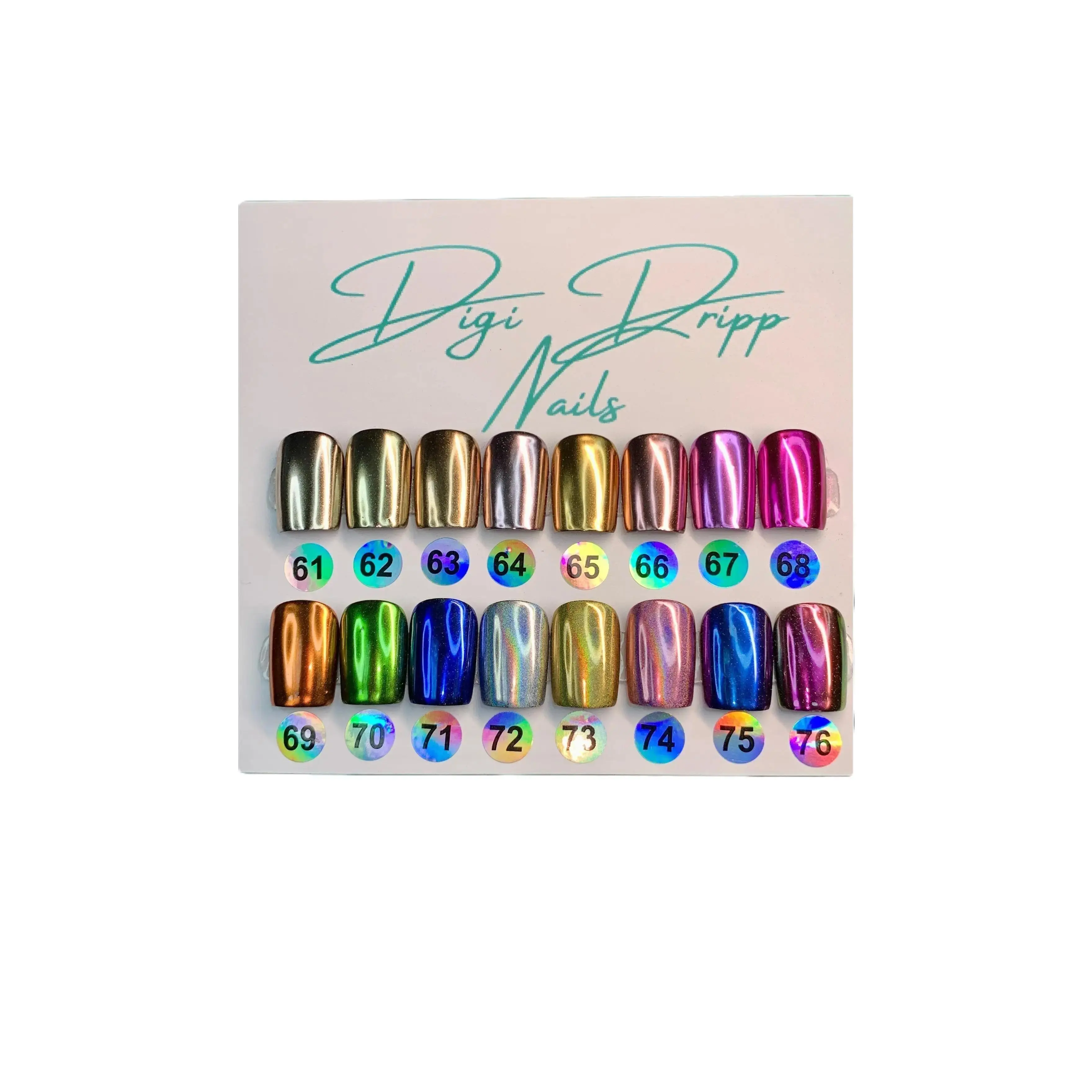 Digi Dripp Nails Chrome Collection - High-Quality Chrome Plating Press-On Nails with 10g Gel Polish, Glue, Tabs, Cuticle Pusher, File & Buffer, Alcohol Wipes, Application Instructions