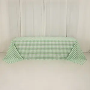 Polyester Rectangle Tablecloth 90"x156" White/Sage Green with Checkered Buffalo Plaid Design - Seamless Table Cover